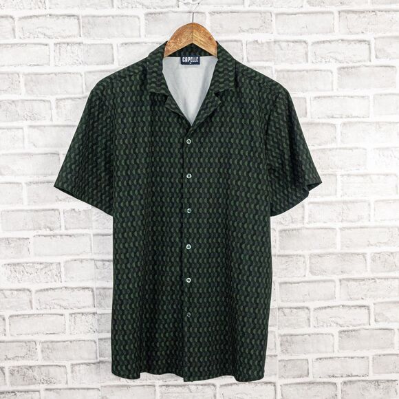 CAPELLE Miami Men's camp Collar Tailored shirt in green Medium - Picture 1 of 6